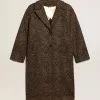 Abrigo cocoon de lana con motivo jacquard y botonadura sencilla para mujer Abrigo cocoon de lana con motivo jacquard y botonadura sencilla para mujer