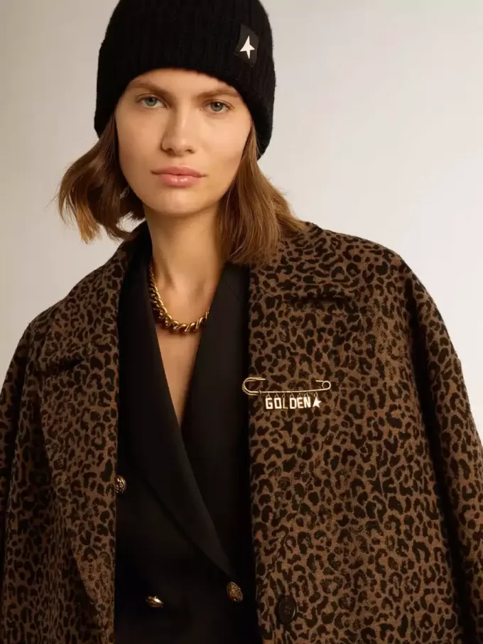 Abrigo cocoon de lana con motivo jacquard y botonadura sencilla para mujer Abrigo cocoon de lana con motivo jacquard y botonadura sencilla para mujer