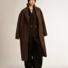 Abrigo cocoon de lana con motivo jacquard y botonadura sencilla para mujer Abrigo cocoon de lana con motivo jacquard y botonadura sencilla para mujer