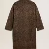 Abrigo cocoon de lana con motivo jacquard y botonadura sencilla para mujer Abrigo cocoon de lana con motivo jacquard y botonadura sencilla para mujer