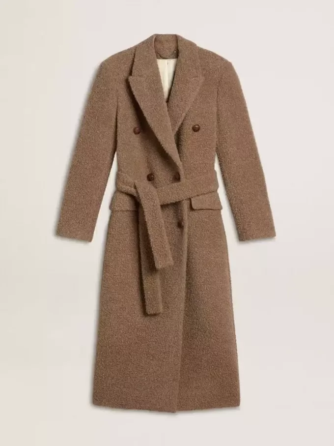 Abrigo cruzado de mujer en mezcla de lana beige Abrigo cruzado de mujer en mezcla de lana beige
