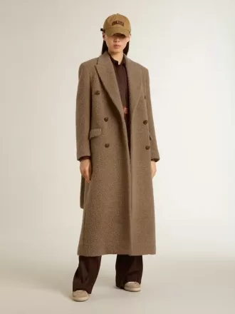 Abrigo cruzado de mujer en mezcla de lana beige