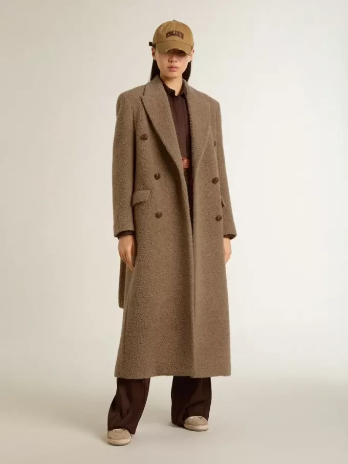 Abrigo cruzado de mujer en mezcla de lana beige Abrigo cruzado de mujer en mezcla de lana beige