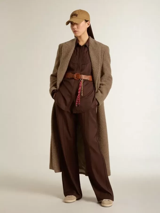 Abrigo cruzado de mujer en mezcla de lana beige Abrigo cruzado de mujer en mezcla de lana beige
