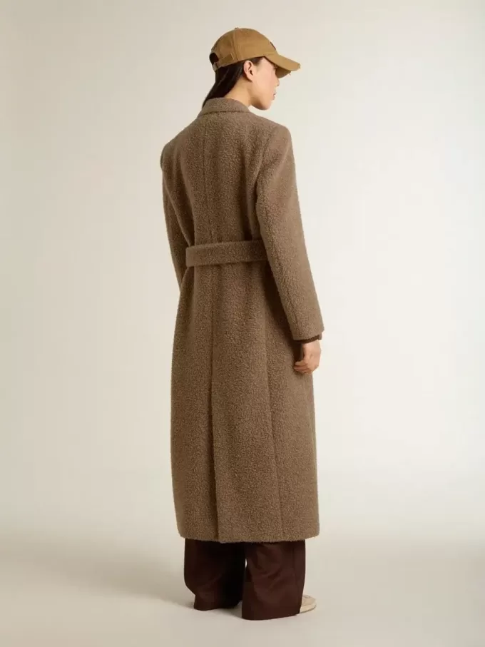Abrigo cruzado de mujer en mezcla de lana beige Abrigo cruzado de mujer en mezcla de lana beige