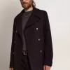 Abrigo cruzado para hombre en lana azul oscuro con botones dorados Abrigo cruzado para hombre en lana azul oscuro con botones dorados