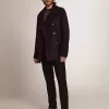 Abrigo cruzado para hombre en lana azul oscuro con botones dorados Abrigo cruzado para hombre en lana azul oscuro con botones dorados