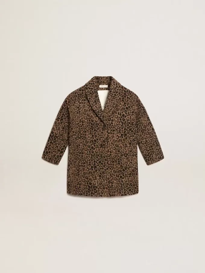 Abrigo de lana con estampado animal jacquard y botonadura sencilla para niña Abrigo de lana con estampado animal jacquard y botonadura sencilla para niña