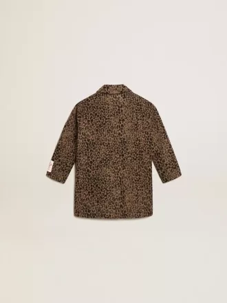 Abrigo de lana con estampado animal jacquard y botonadura sencilla para niña