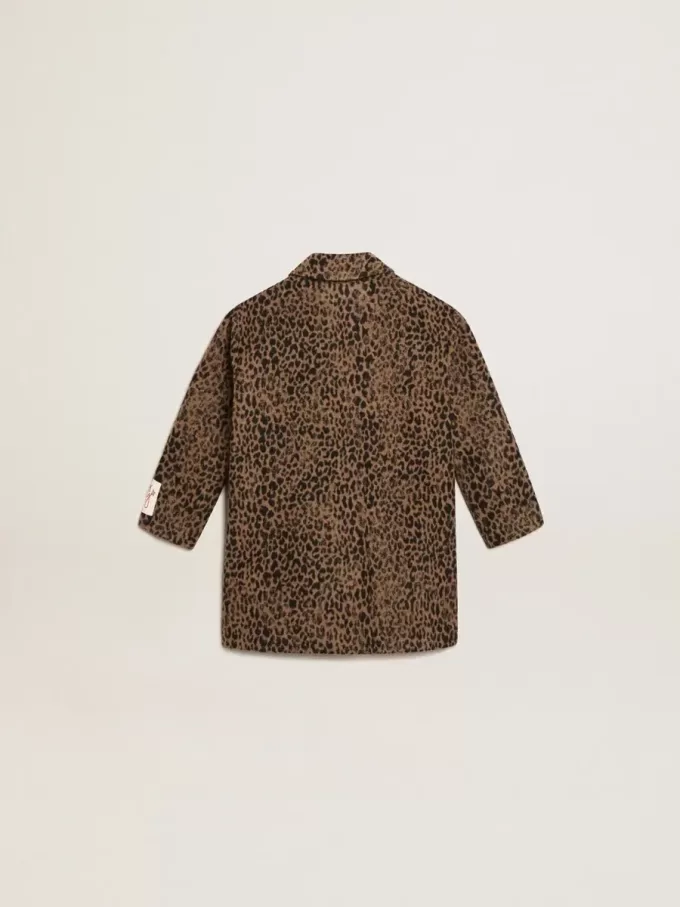 Abrigo de lana con estampado animal jacquard y botonadura sencilla para niña Abrigo de lana con estampado animal jacquard y botonadura sencilla para niña