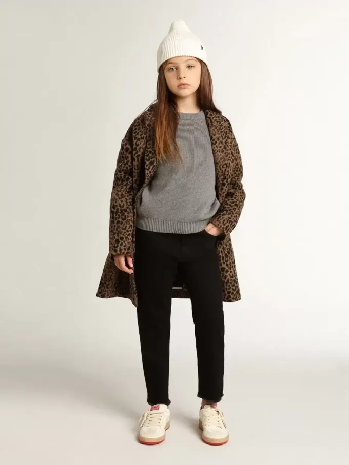 Abrigo de lana con estampado animal jacquard y botonadura sencilla para niña Abrigo de lana con estampado animal jacquard y botonadura sencilla para niña