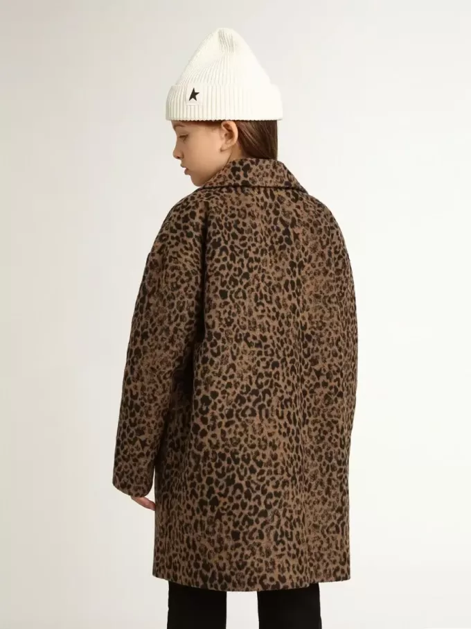 Abrigo de lana con estampado animal jacquard y botonadura sencilla para niña Abrigo de lana con estampado animal jacquard y botonadura sencilla para niña