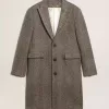 Abrigo de lana de botonadura sencilla para hombre con tejido en espiga beige y gris Abrigo de lana de botonadura sencilla para hombre con tejido en espiga beige y gris
