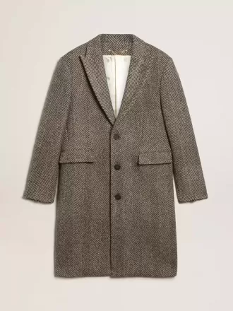 Abrigo de lana de botonadura sencilla para hombre con tejido en espiga beige y gris