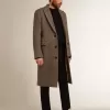 Abrigo de lana de botonadura sencilla para hombre con tejido en espiga beige y gris Abrigo de lana de botonadura sencilla para hombre con tejido en espiga beige y gris