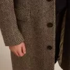 Abrigo de lana de botonadura sencilla para hombre con tejido en espiga beige y gris Abrigo de lana de botonadura sencilla para hombre con tejido en espiga beige y gris