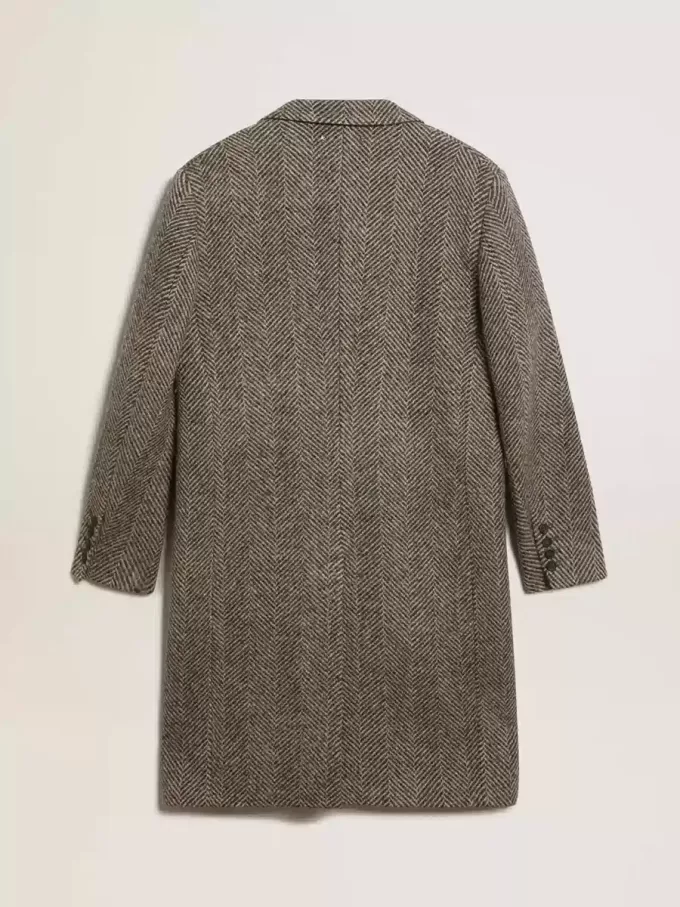 Abrigo de lana de botonadura sencilla para hombre con tejido en espiga beige y gris Abrigo de lana de botonadura sencilla para hombre con tejido en espiga beige y gris