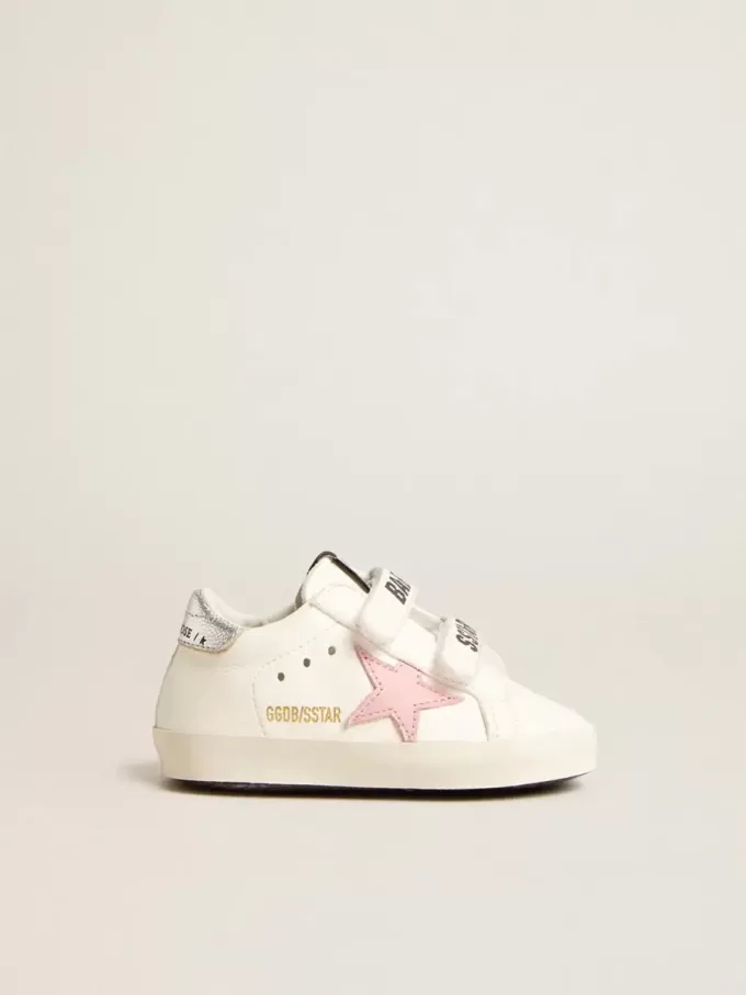 Baby Old School con estrella de piel rosa y lengüeta de piel plateada en el talón