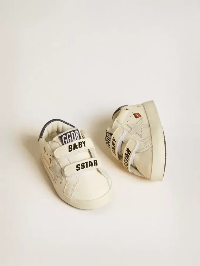 Baby School en piel napa con estampado musical y estrella de ante blanco