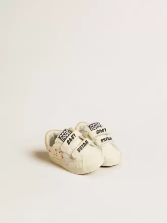 Baby School en piel napa con motivo de rosas rosas y estrella de ante blanco