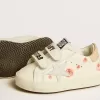 Baby School en piel napa con motivo de rosas rosas y estrella de ante blanco Baby School en piel napa con motivo de rosas rosas y estrella de ante blanco