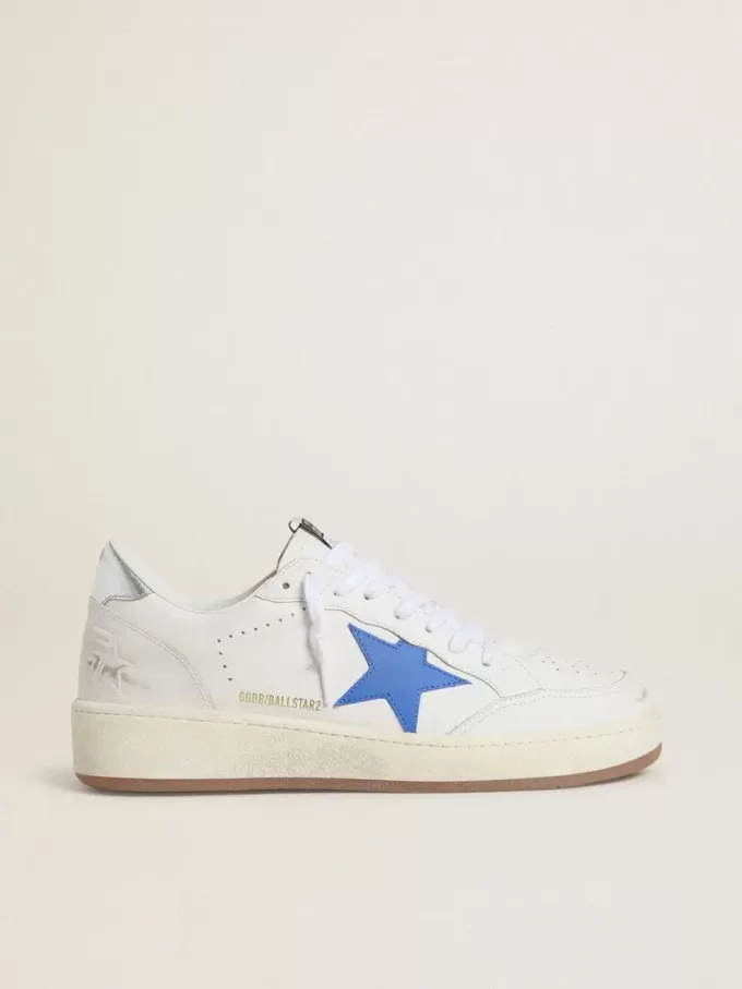 Ball Star con estrella de cuero azul claro y lengüeta del talón de cuero plateado laminado Ball Star con estrella de cuero azul claro y lengüeta del talón de cuero plateado laminado