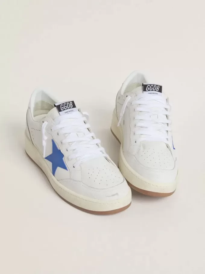 Ball Star con estrella de cuero azul claro y lengüeta del talón de cuero plateado laminado Ball Star con estrella de cuero azul claro y lengüeta del talón de cuero plateado laminado