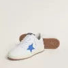 Ball Star con estrella de cuero azul claro y lengüeta del talón de cuero plateado laminado Ball Star con estrella de cuero azul claro y lengüeta del talón de cuero plateado laminado