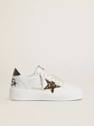 Ball Star con estrella de piel de potro con estampado de leopardo y lengüeta del talón de cuero laminado negro