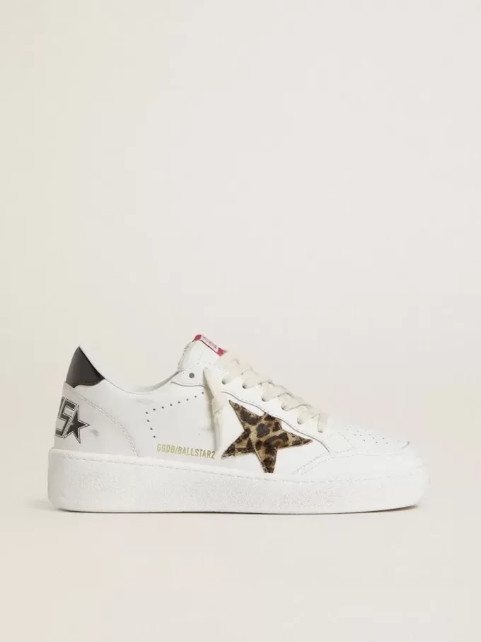 Ball Star con estrella de piel de potro con estampado de leopardo y lengüeta del talón de cuero laminado negro Ball Star con estrella de piel de potro con estampado de leopardo y lengüeta del talón de cuero laminado negro