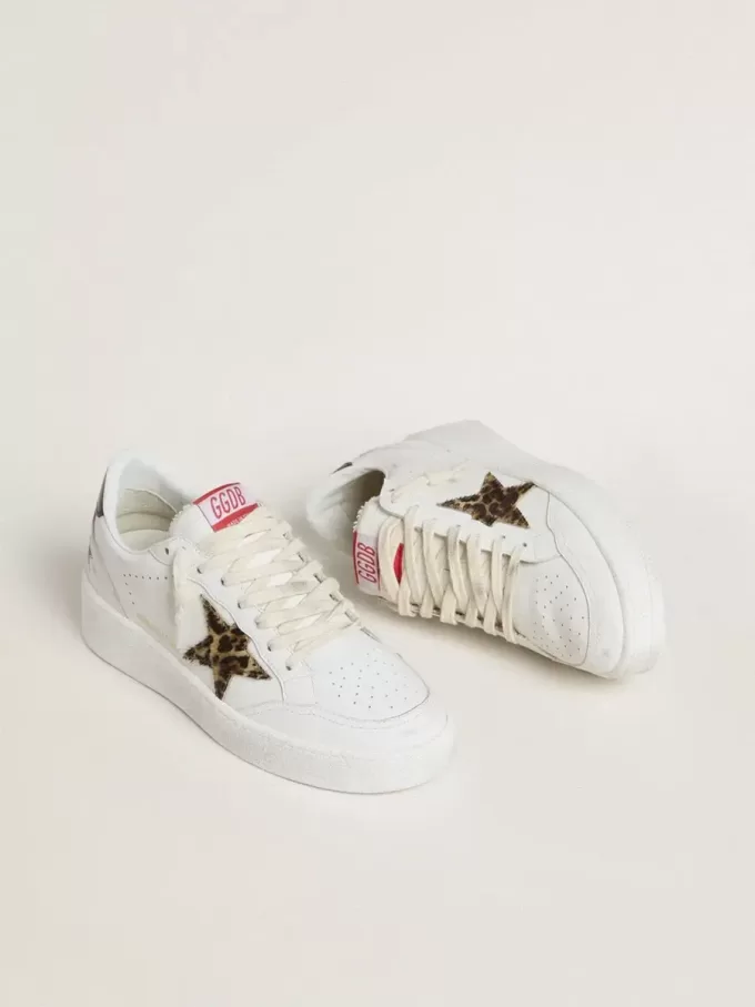 Ball Star con estrella de piel de potro con estampado de leopardo y lengüeta del talón de cuero laminado negro Ball Star con estrella de piel de potro con estampado de leopardo y lengüeta del talón de cuero laminado negro