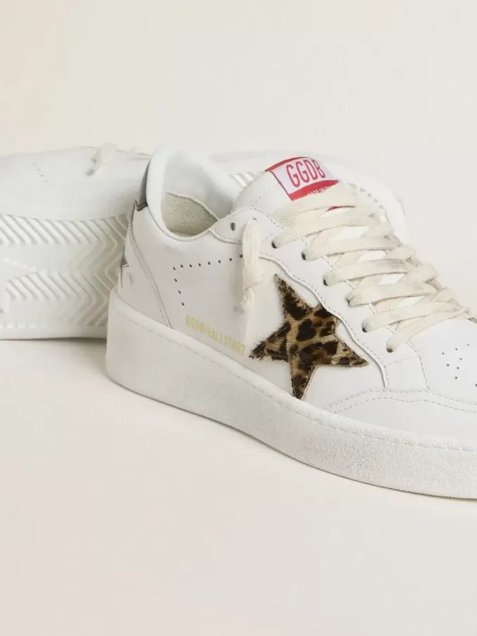 Ball Star con estrella de piel de potro con estampado de leopardo y lengüeta del talón de cuero laminado negro Ball Star con estrella de piel de potro con estampado de leopardo y lengüeta del talón de cuero laminado negro