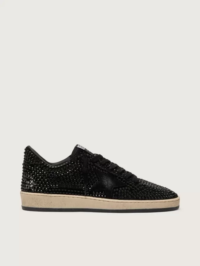 Ball Star en ante con cristales Swarovski negros y estrella de ante negro Ball Star en ante con cristales Swarovski negros y estrella de ante negro