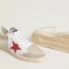Ball Star en nailon y malla blanca con estrella de nailon roja y lengüeta del talón de piel blanca Ball Star en nailon y malla blanca con estrella de nailon roja y lengüeta del talón de piel blanca