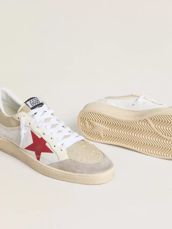 Ball Star en nailon y malla blanca con estrella de nailon roja y lengüeta del talón de piel blanca Ball Star en nailon y malla blanca con estrella de nailon roja y lengüeta del talón de piel blanca