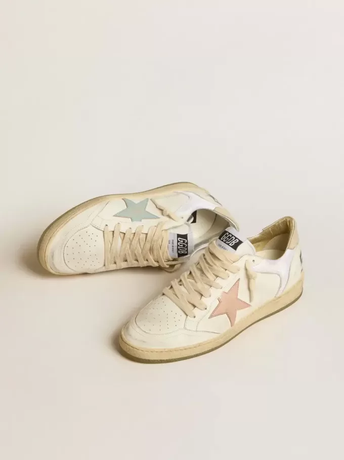 Ball Star en nailon y piel con estrella rosa y azul claro y lengüeta beige en el talón Ball Star en nailon y piel con estrella rosa y azul claro y lengüeta beige en el talón