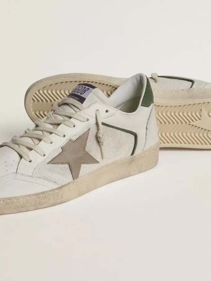 Ball Star LTD en malla y piel napa con estrella de piel gris y lengüeta del talón de ante verde Ball Star LTD en malla y piel napa con estrella de piel gris y lengüeta del talón de ante verde