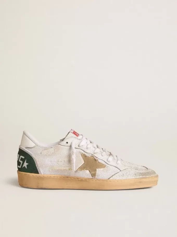 Ball Star LTD en piel craquelada blanca y malla con estrella de ante Ball Star LTD en piel craquelada blanca y malla con estrella de ante