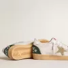 Ball Star LTD en piel craquelada blanca y malla con estrella de ante Ball Star LTD en piel craquelada blanca y malla con estrella de ante