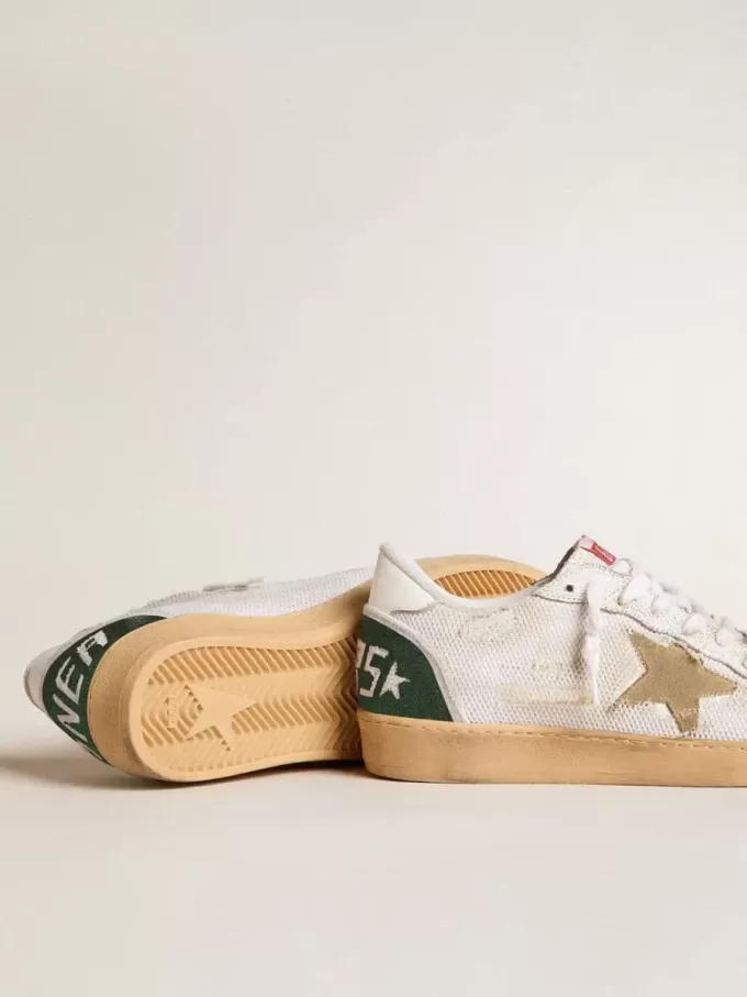 Ball Star LTD en piel craquelada blanca y malla con estrella de ante Ball Star LTD en piel craquelada blanca y malla con estrella de ante