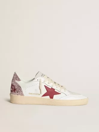 Ball Star LTD para mujer con estrella de cuero rojo y lengüeta del talón con purpurina rosa