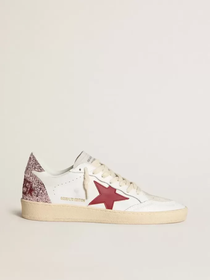 Ball Star LTD para mujer con estrella de cuero rojo y lengüeta del talón con purpurina rosa Ball Star LTD para mujer con estrella de cuero rojo y lengüeta del talón con purpurina rosa