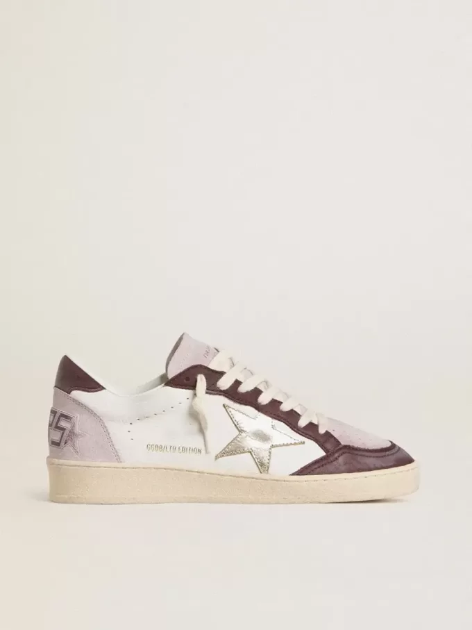 Ball Star LTD para mujer en napa con estrella de cuero laminado platino y lengüeta del talón en nubuck burdeos Ball Star LTD para mujer en napa con estrella de cuero laminado platino y lengüeta del talón en nubuck burdeos