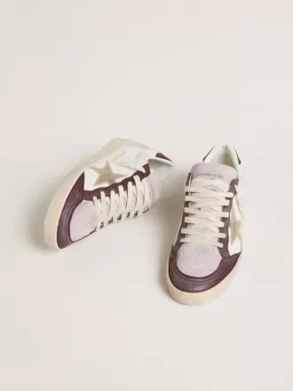 Ball Star LTD para mujer en napa con estrella de cuero laminado platino y lengüeta del talón en nubuck burdeos Ball Star LTD para mujer en napa con estrella de cuero laminado platino y lengüeta del talón en nubuck burdeos