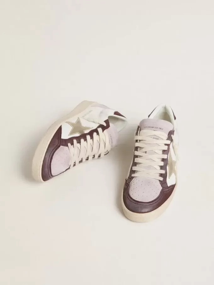 Ball Star LTD para mujer en napa con estrella de cuero laminado platino y lengüeta del talón en nubuck burdeos Ball Star LTD para mujer en napa con estrella de cuero laminado platino y lengüeta del talón en nubuck burdeos