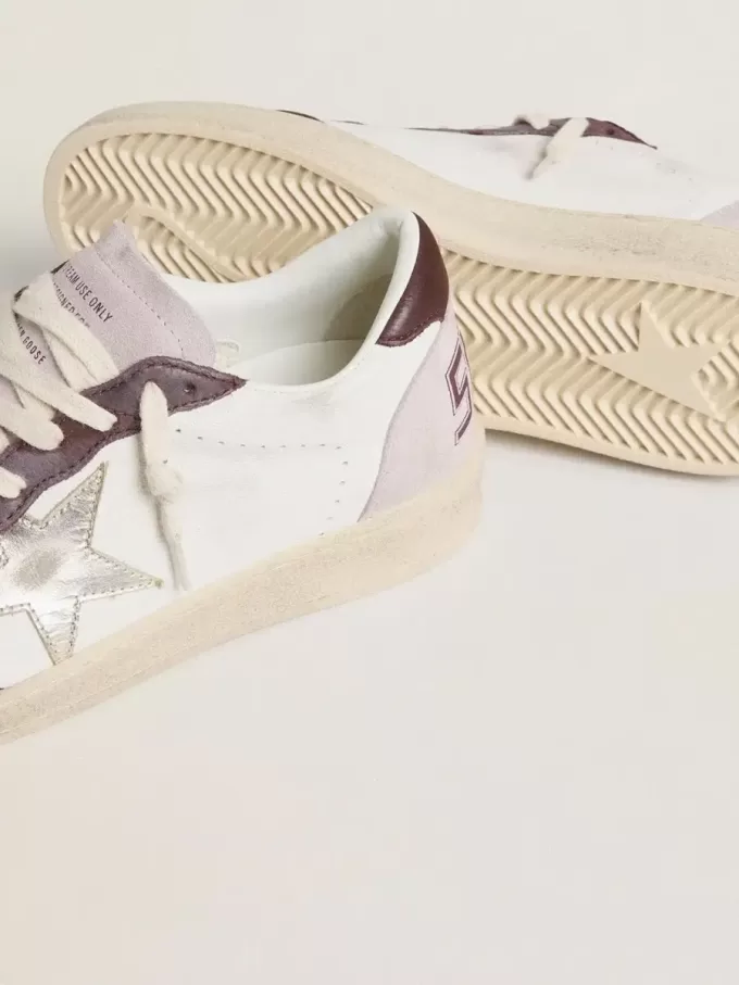 Ball Star LTD para mujer en napa con estrella de cuero laminado platino y lengüeta del talón en nubuck burdeos Ball Star LTD para mujer en napa con estrella de cuero laminado platino y lengüeta del talón en nubuck burdeos