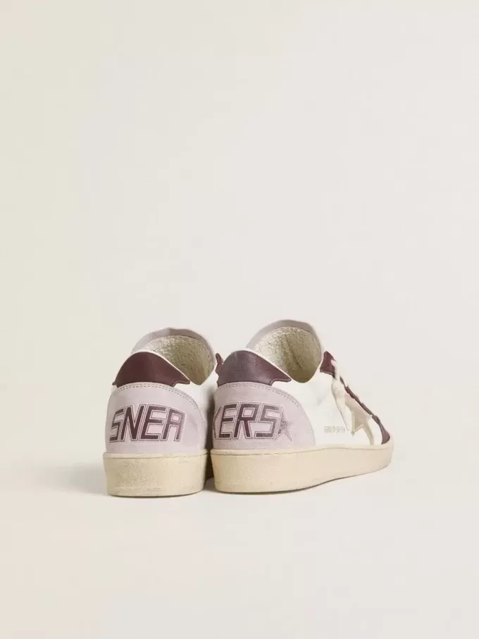 Ball Star LTD para mujer en napa con estrella de cuero laminado platino y lengüeta del talón en nubuck burdeos Ball Star LTD para mujer en napa con estrella de cuero laminado platino y lengüeta del talón en nubuck burdeos