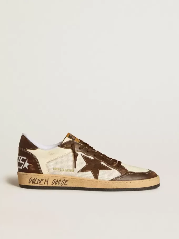 Ball Star para hombre en napa y malla con estrella de ante e inserciones de cuero marrón Ball Star para hombre en napa y malla con estrella de ante e inserciones de cuero marrón