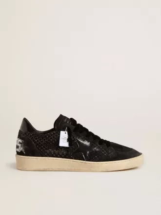 Ball Star para mujer en malla con cristales Swarovski y estrella y lengüeta del talón en piel laminada negra.