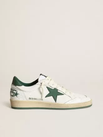 Ball Star para mujer en piel napa blanca con estrella y lengüeta en el talón en piel verde